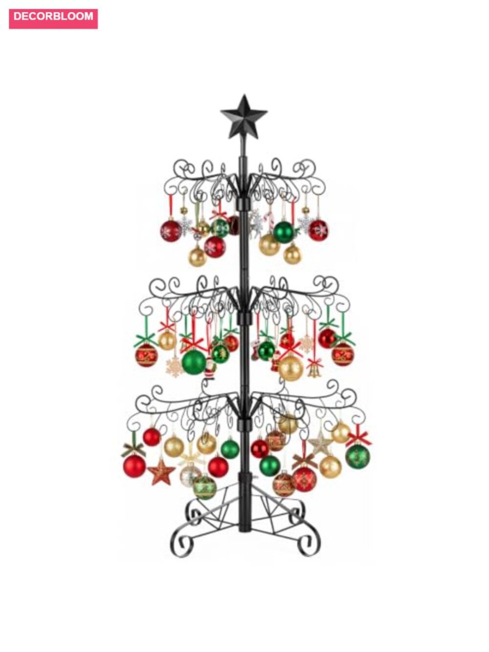 3 FT Iron Christmas Ornament Display Tree Stand 112 Hooks Space Saving